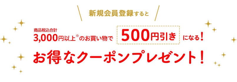 新規会員登録で購入時に使えるお得なクーポンプレゼント！